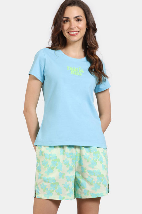 Zivame Aquarelle Woven Lifewear Shorts Set - Lime Cream — image 2